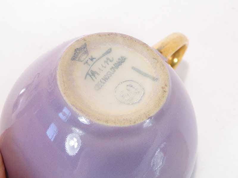 Filiżanka do kawy ze spodkiem, pastelowy fiolet, porcelana, TK Thun, Czechosłowacja, lata 50. - 179586