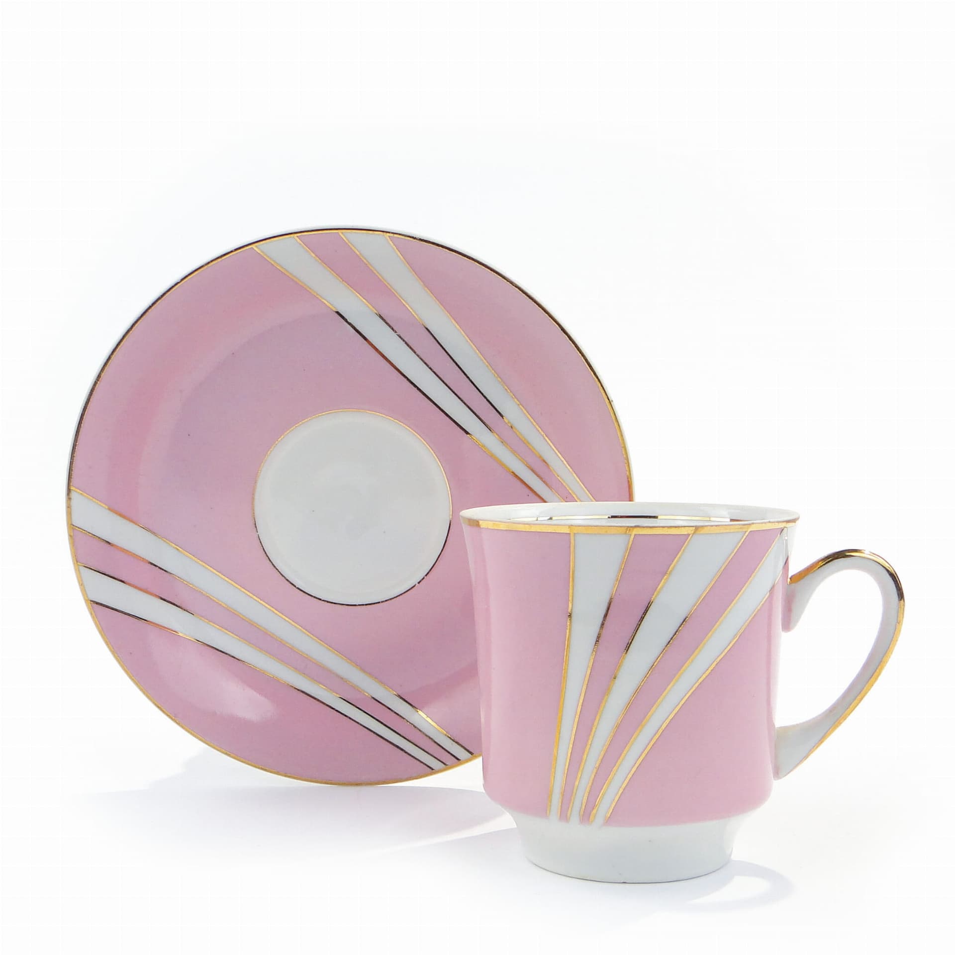 Filiżanka i spodek June, porcelana różowa, proj. W. Potacki, Ćmielów, Polska, lata 60.