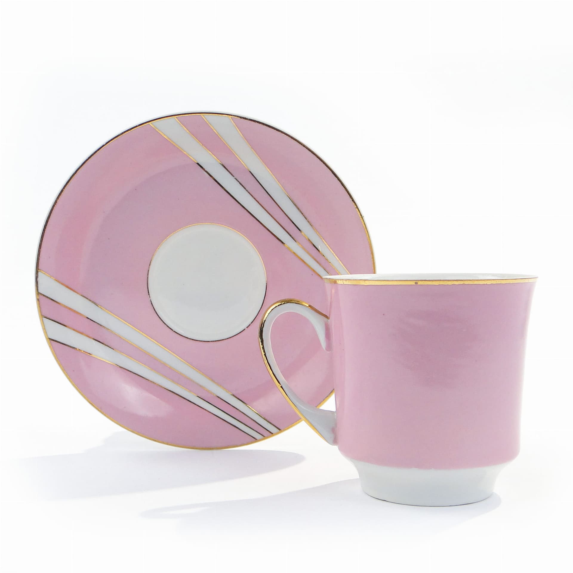 Filiżanka i spodek June, porcelana różowa, proj. W. Potacki, Ćmielów, Polska, lata 60. - 179611