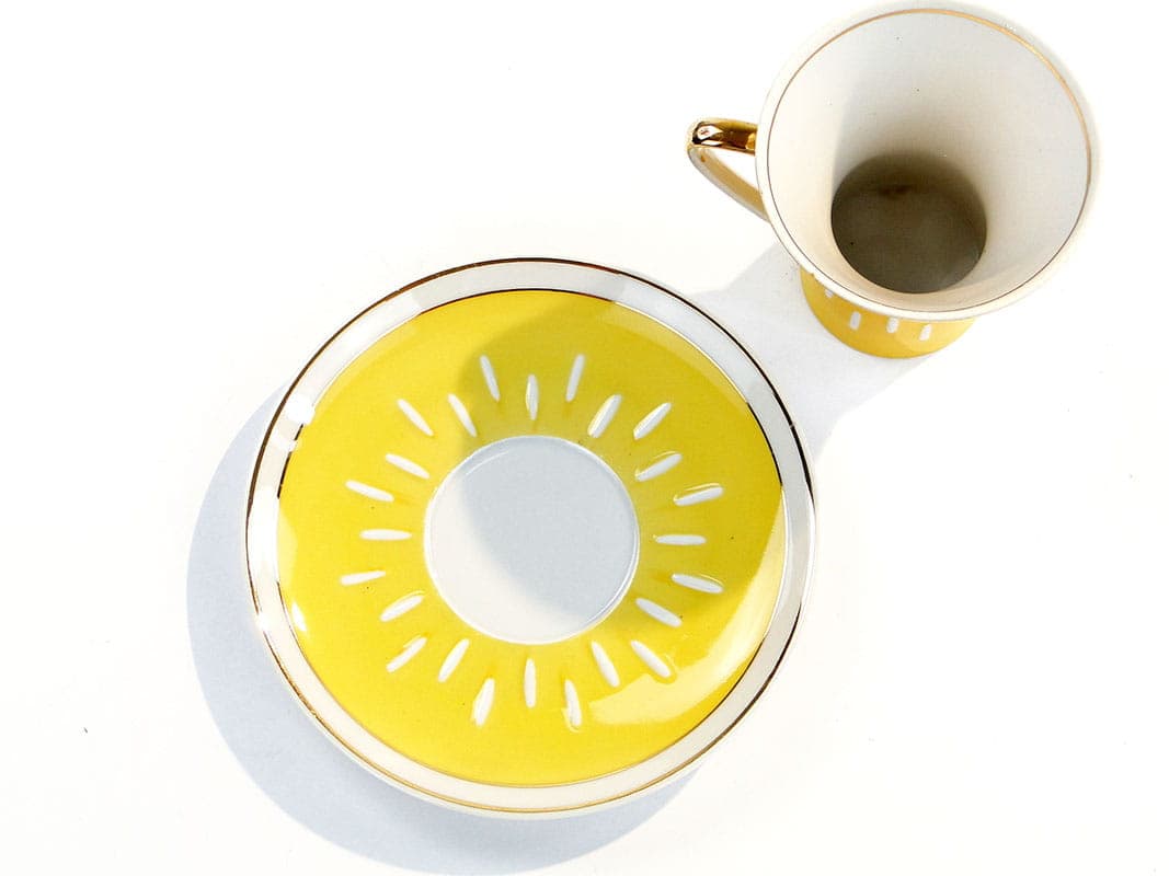 Filiżanka Ida, żółty biały, porcelana, proj. W. Potacki, Ćmielów, Polska, lata 60. - 179637