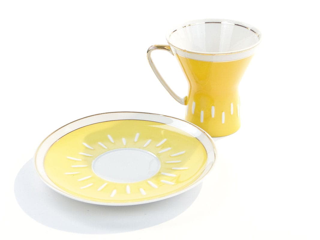 Filiżanka Ida, żółty biały, porcelana, proj. W. Potacki, Ćmielów, Polska, lata 60. - 179636