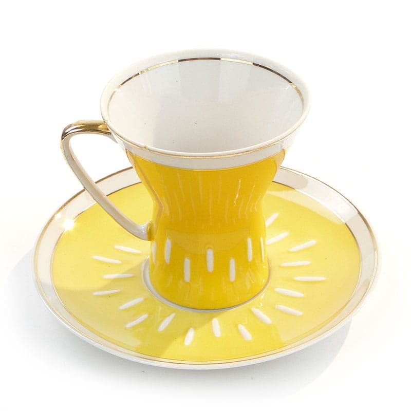 Filiżanka Ida, żółty biały, porcelana, proj. W. Potacki, Ćmielów, Polska, lata 60. - 179642