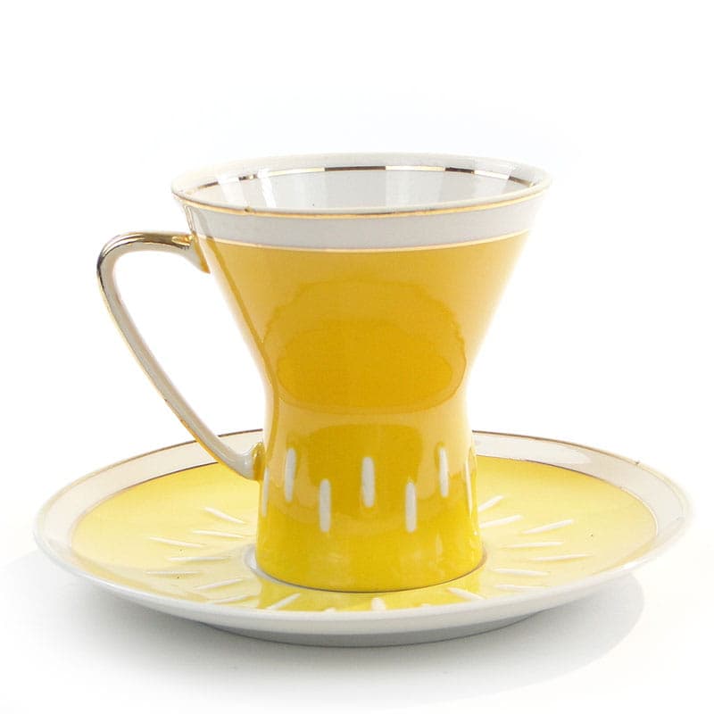 Filiżanka Ida, żółty biały, porcelana, proj. W. Potacki, Ćmielów, Polska, lata 60. - 179643