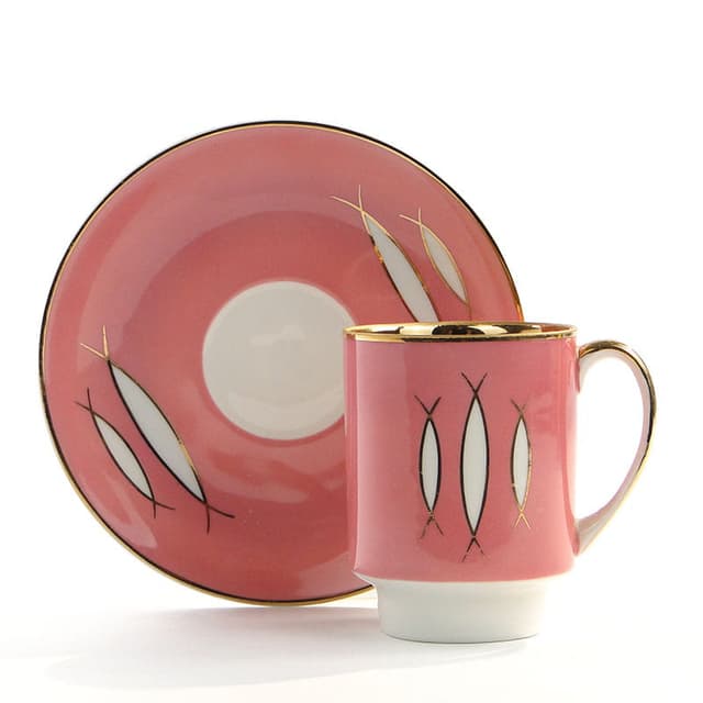 Filiżanka London, różowa, porcelana, proj. W. Potacki, Ćmielów, Polska, lata 60. - WYMIARY