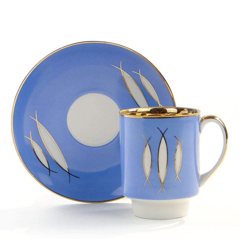 Filiżanka London, niebieska porcelana, proj. W. Potacki, dla Ćmielów, Polska, lata 60.