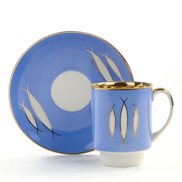 Filiżanka London, niebieska porcelana, proj. W. Potacki, dla Ćmielów, Polska, lata 60. - WYMIARY