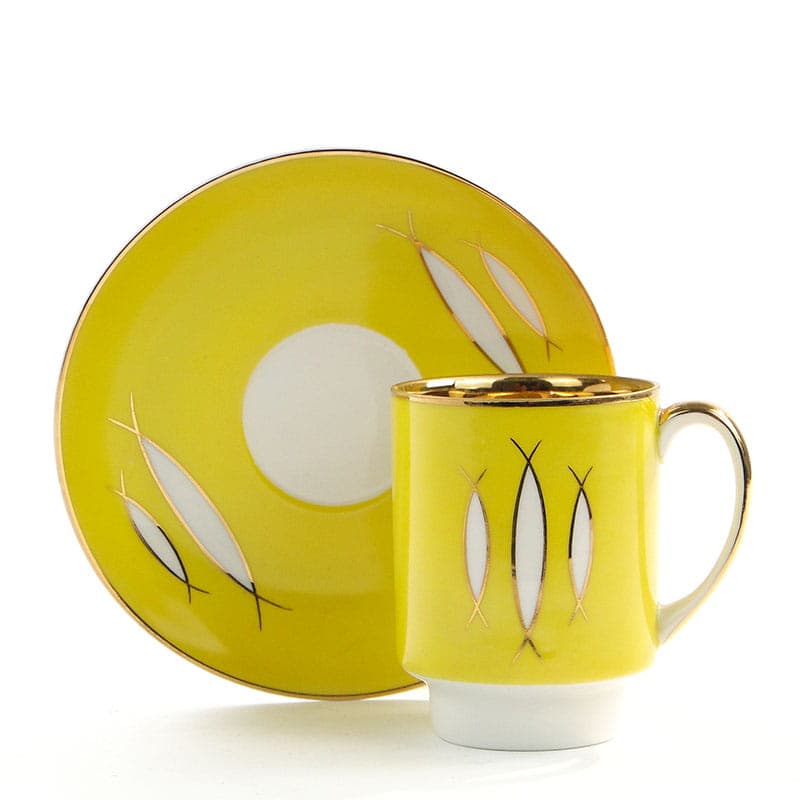 Filiżanka London, żółta porcelana, proj. W. Potacki, Ćmielów, Polska, lata 60.