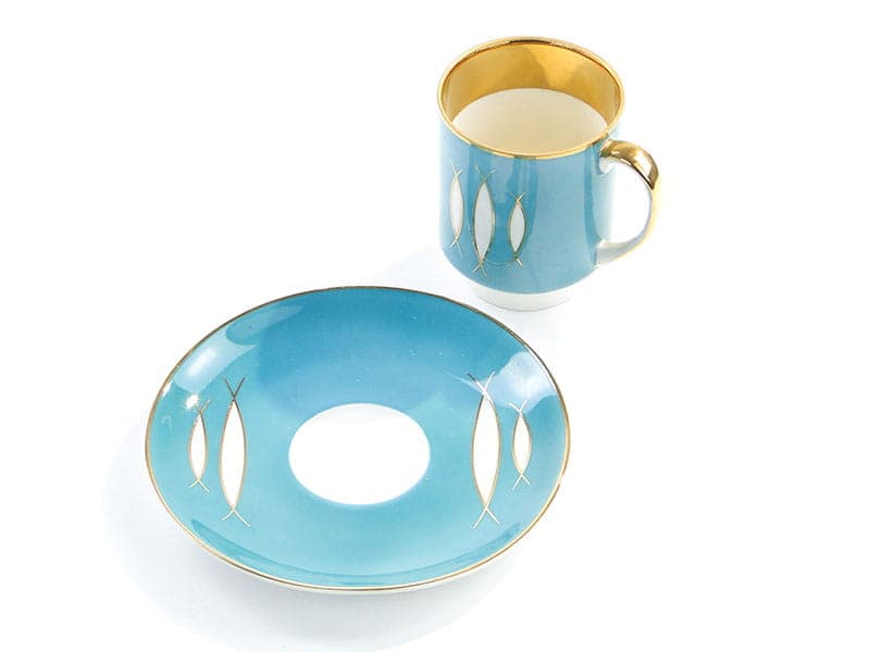 Filiżanka ze spodkiem London, niebieski, porcelana, proj. W. Potacki, Ćmielów, Polska, lata 60. - 179715