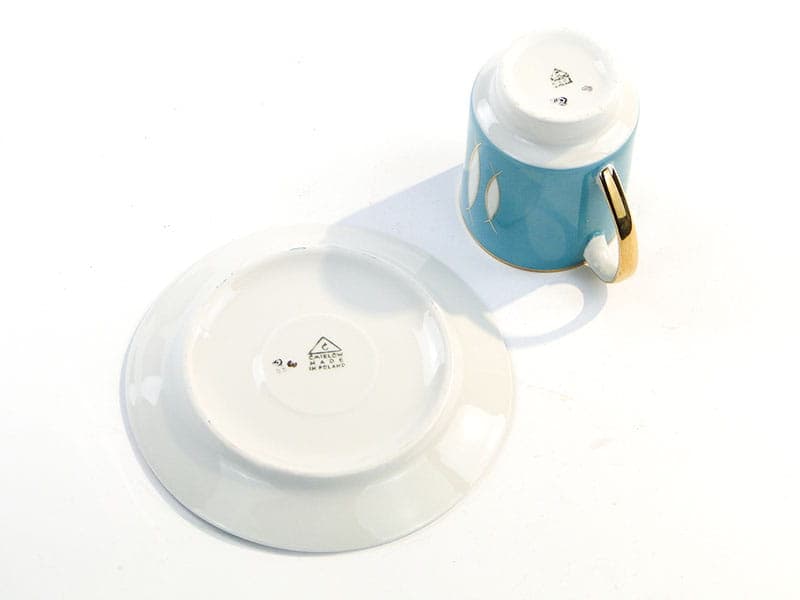 Filiżanka ze spodkiem London, niebieski, porcelana, proj. W. Potacki, Ćmielów, Polska, lata 60. - 179717