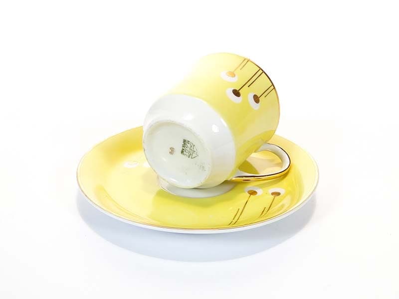 Filiżanka i spodek June, pawie oka, porcelana żółta, proj. W. Potacki, Ćmielów, Polska, lata 60. - 179724
