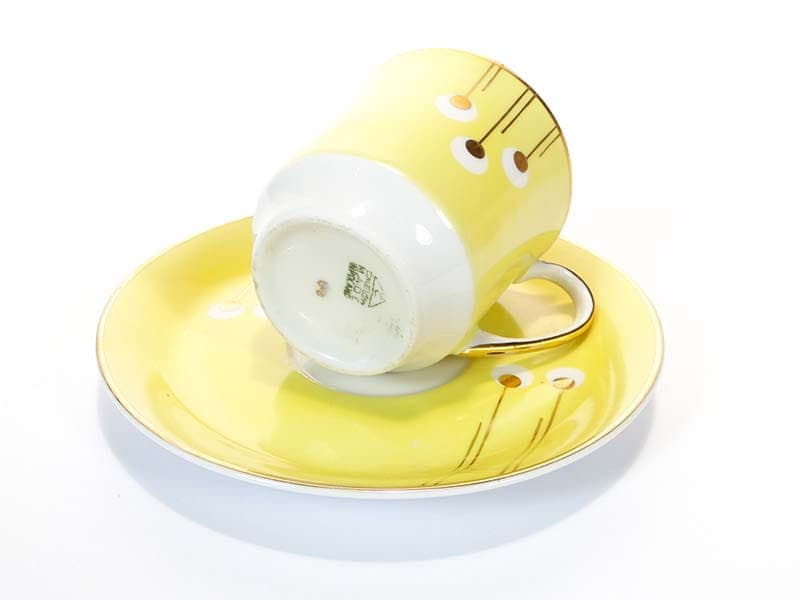 Filiżanka i spodek June, pawie oka, porcelana żółta, proj. W. Potacki, Ćmielów, Polska, lata 60. - 179725