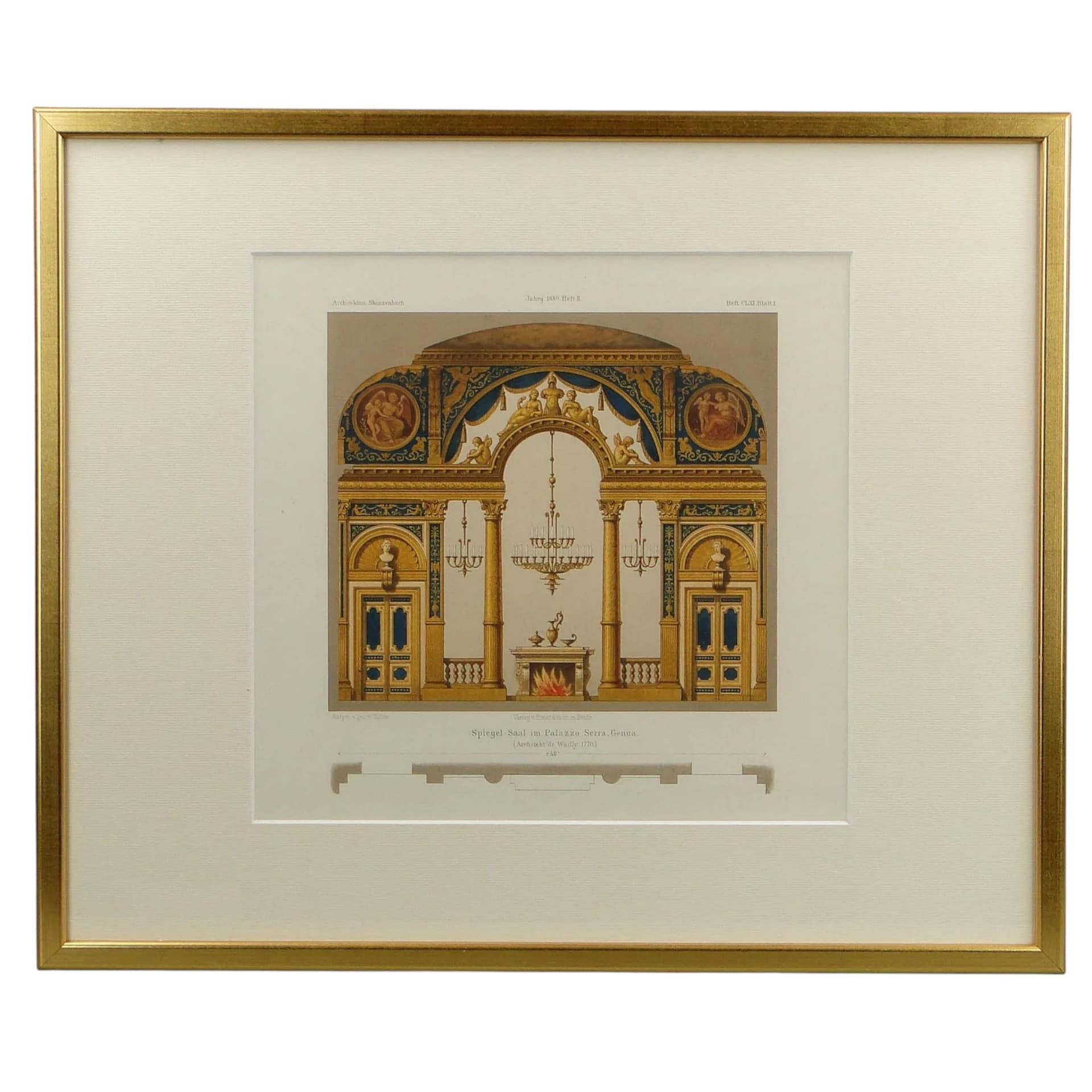 Grafika architektoniczna neoklasycystyczna, złoty, papier, Niemcy, XIX w.