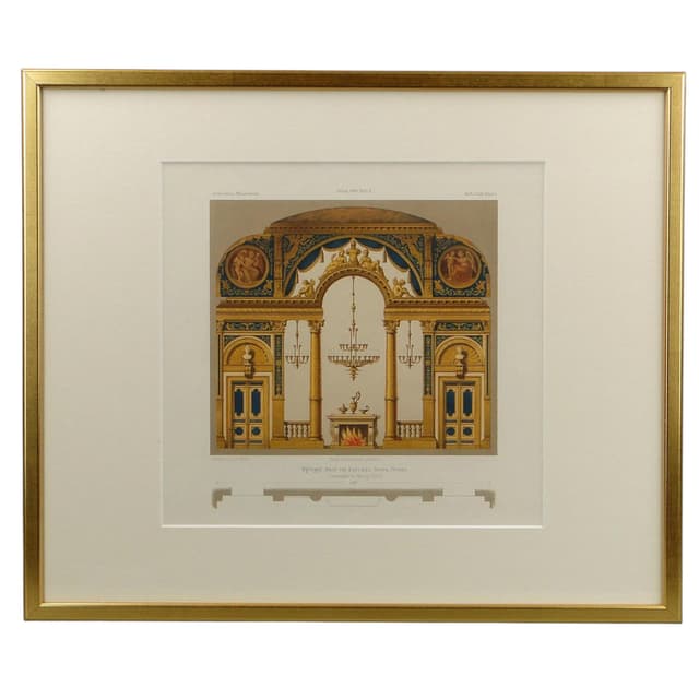 Grafika architektoniczna neoklasycystyczna, złoty, papier, Niemcy, XIX w. - WYMIARY