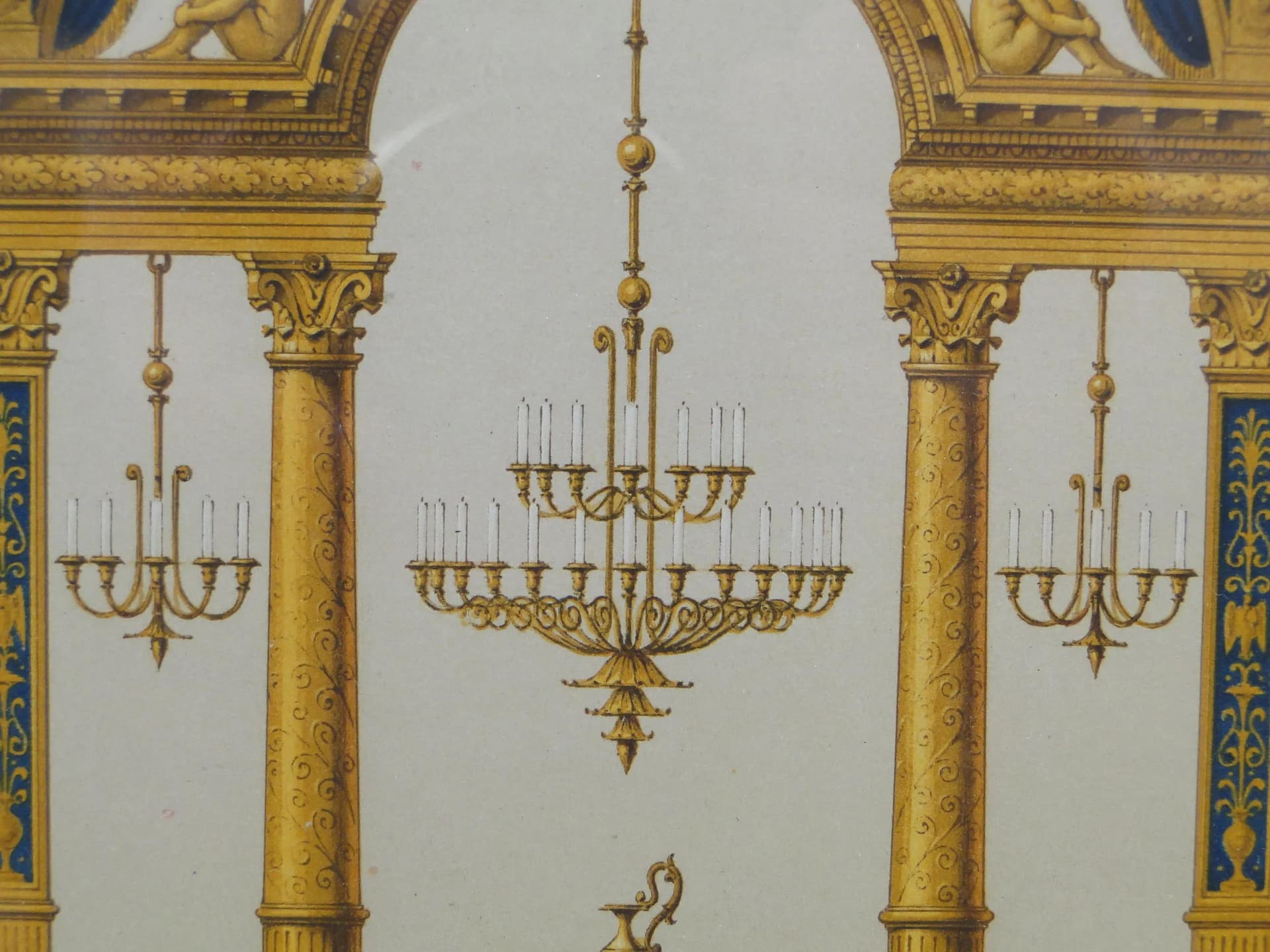 Grafika architektoniczna neoklasycystyczna, złoty, papier, Niemcy, XIX w. - 12471