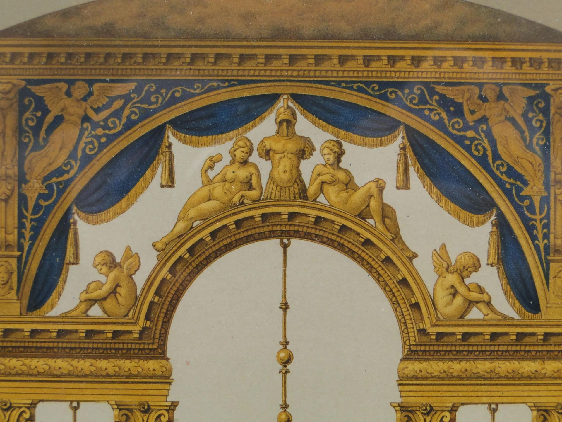 Grafika architektoniczna neoklasycystyczna, złoty, papier, Niemcy, XIX w. - 12470