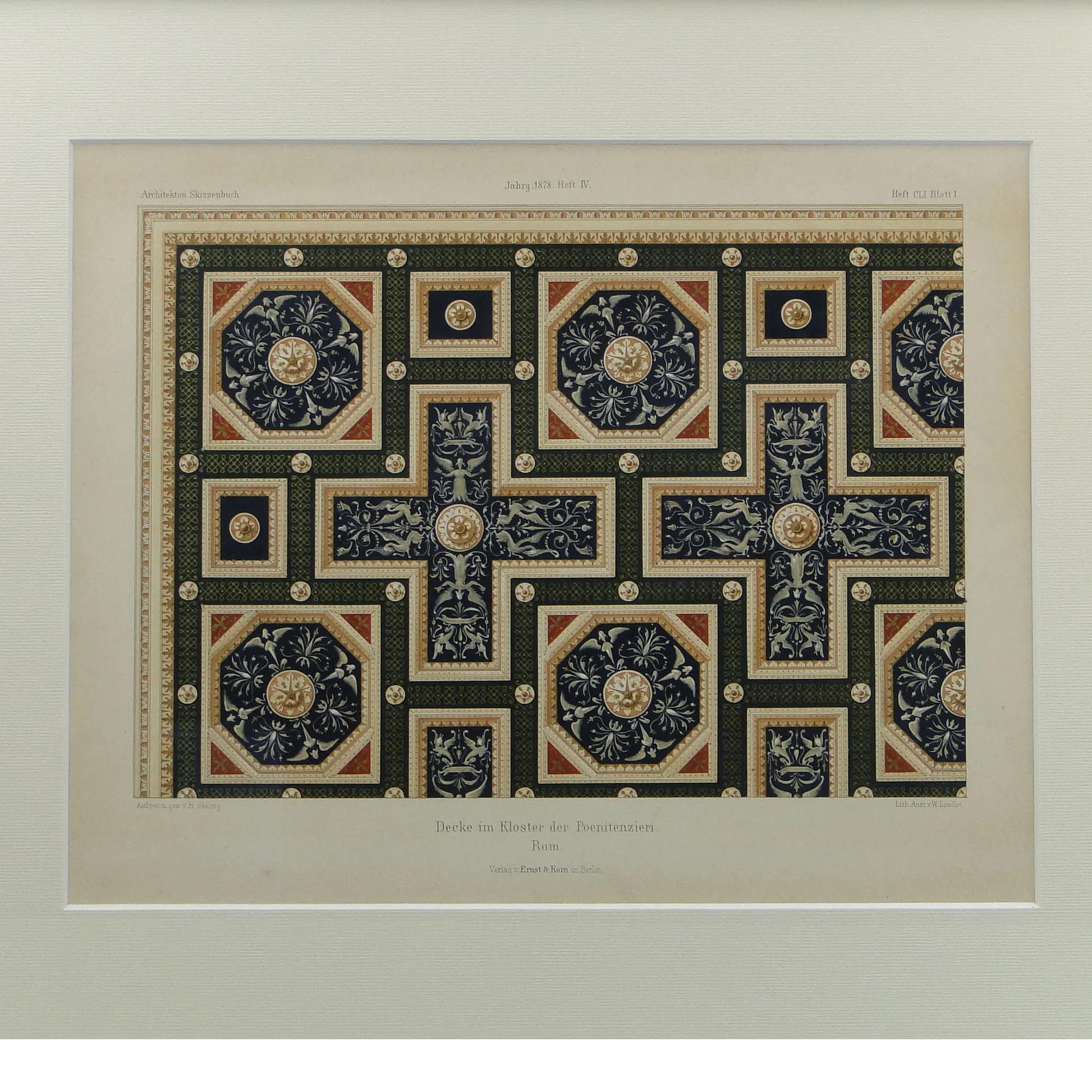 Neoclassical Architectural Lithograph, navy blue, paper, Germany, 19th c. - 12733