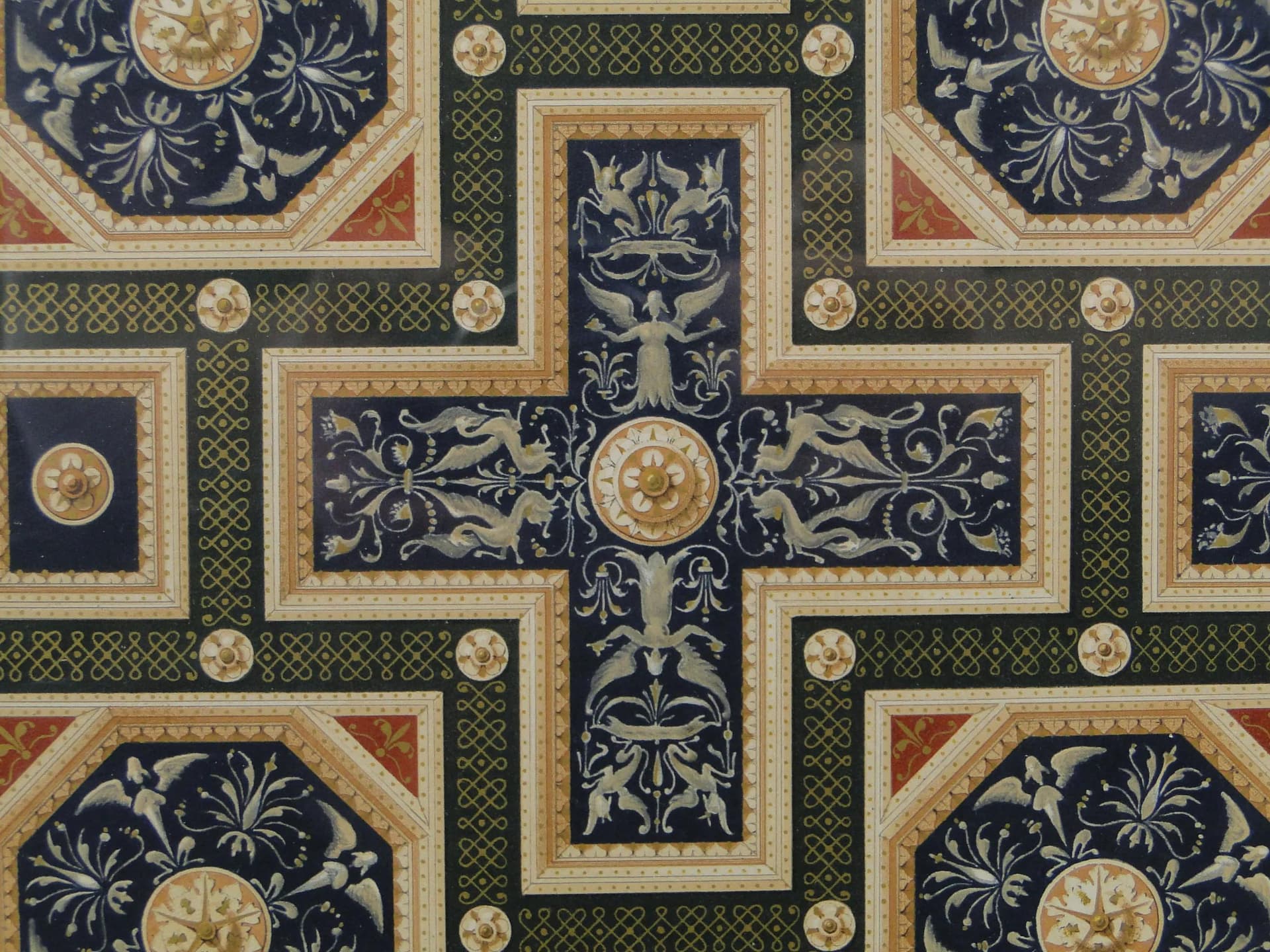 Neoclassical Architectural Lithograph, navy blue, paper, Germany, 19th c. - 12736