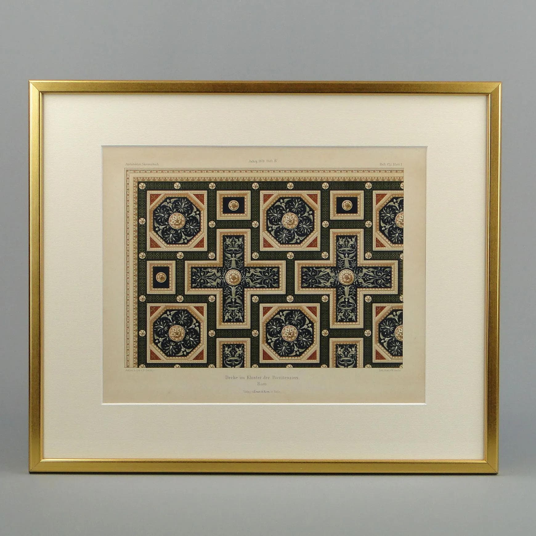 Neoclassical Architectural Lithograph, navy blue, paper, Germany, 19th c. - 12732