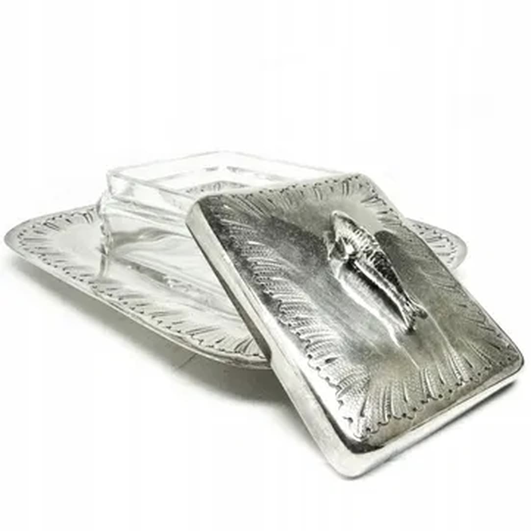Art Deco sardine container, silver-plated brass, crystal, Belgium, 1930s. - 180049