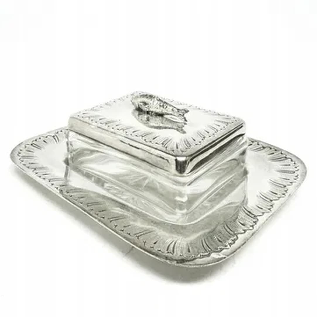 Art Deco sardine container, silver-plated brass, crystal, Belgium, 1930s. - 180047