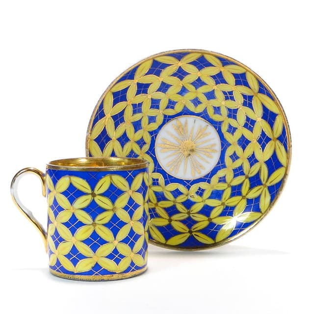 Filiżanka do mokki ze spodkiem, porcelana niebieska, Carl Tielsch, Polska, XIX w. - WYMIARY