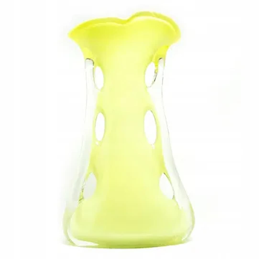 Wazon płetwa rekina, Mid-century modern, szkło żółte, Polska, lata 70.