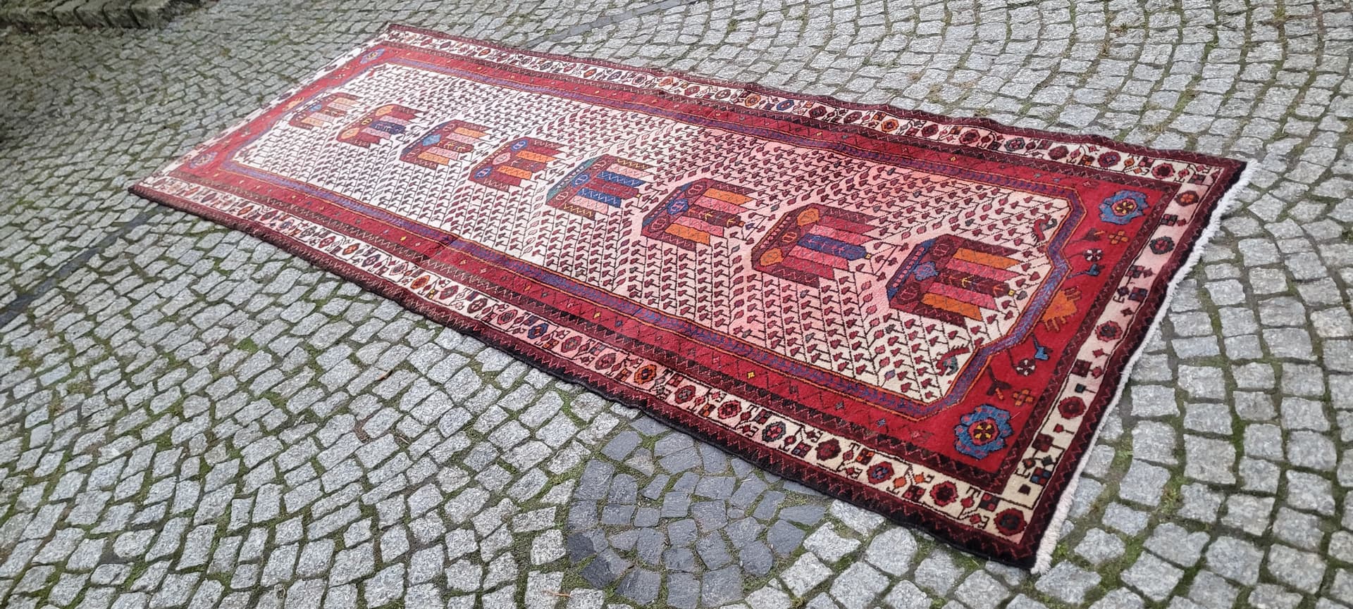 Chodnik Afshar 105x285 cm, multikolor, wełna, Iran, XIX w. - 180107