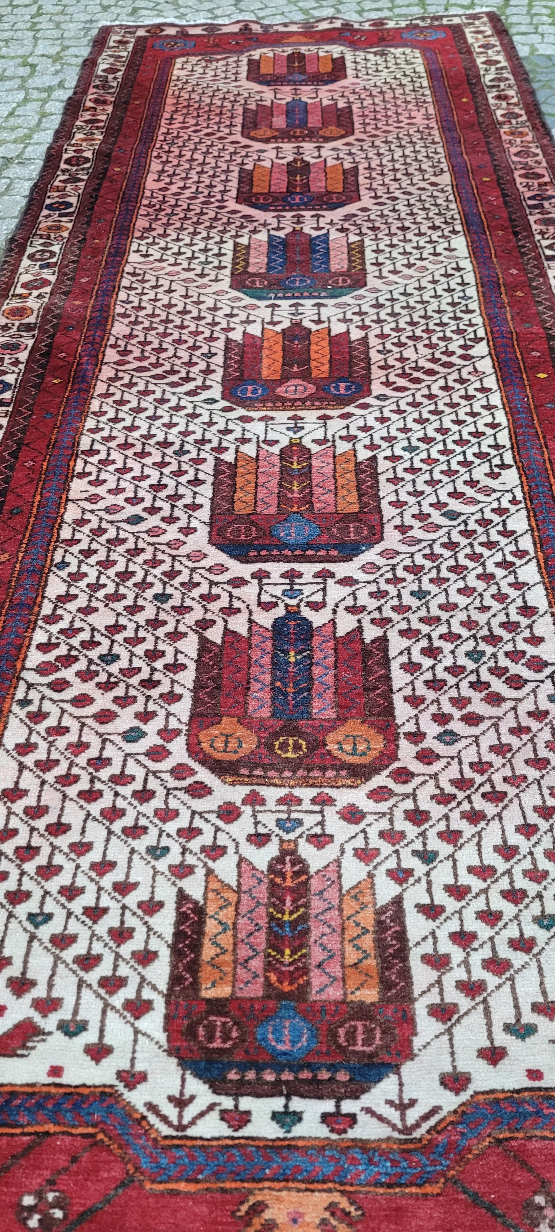 Chodnik Afshar 105x285 cm, multikolor, wełna, Iran, XIX w. - 180104