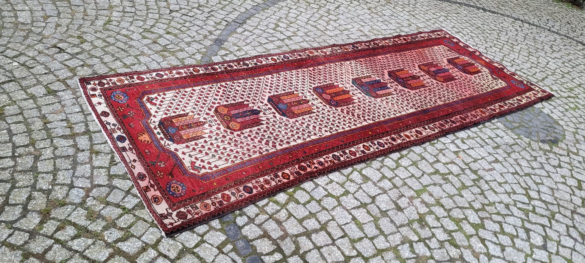 Chodnik Afshar 105x285 cm, multikolor, wełna, Iran, XIX w. - 180111