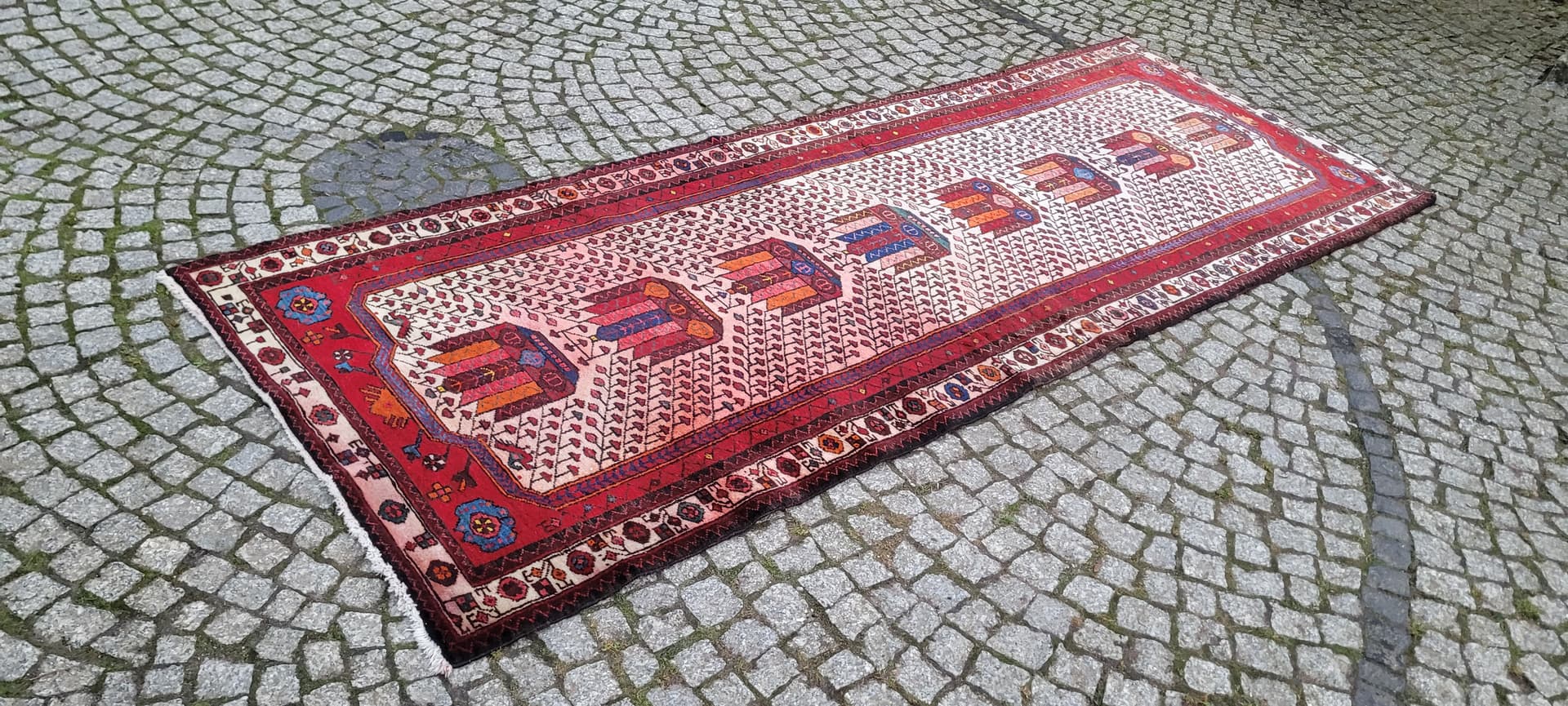 Chodnik Afshar 105x285 cm, multikolor, wełna, Iran, XIX w. - 180109