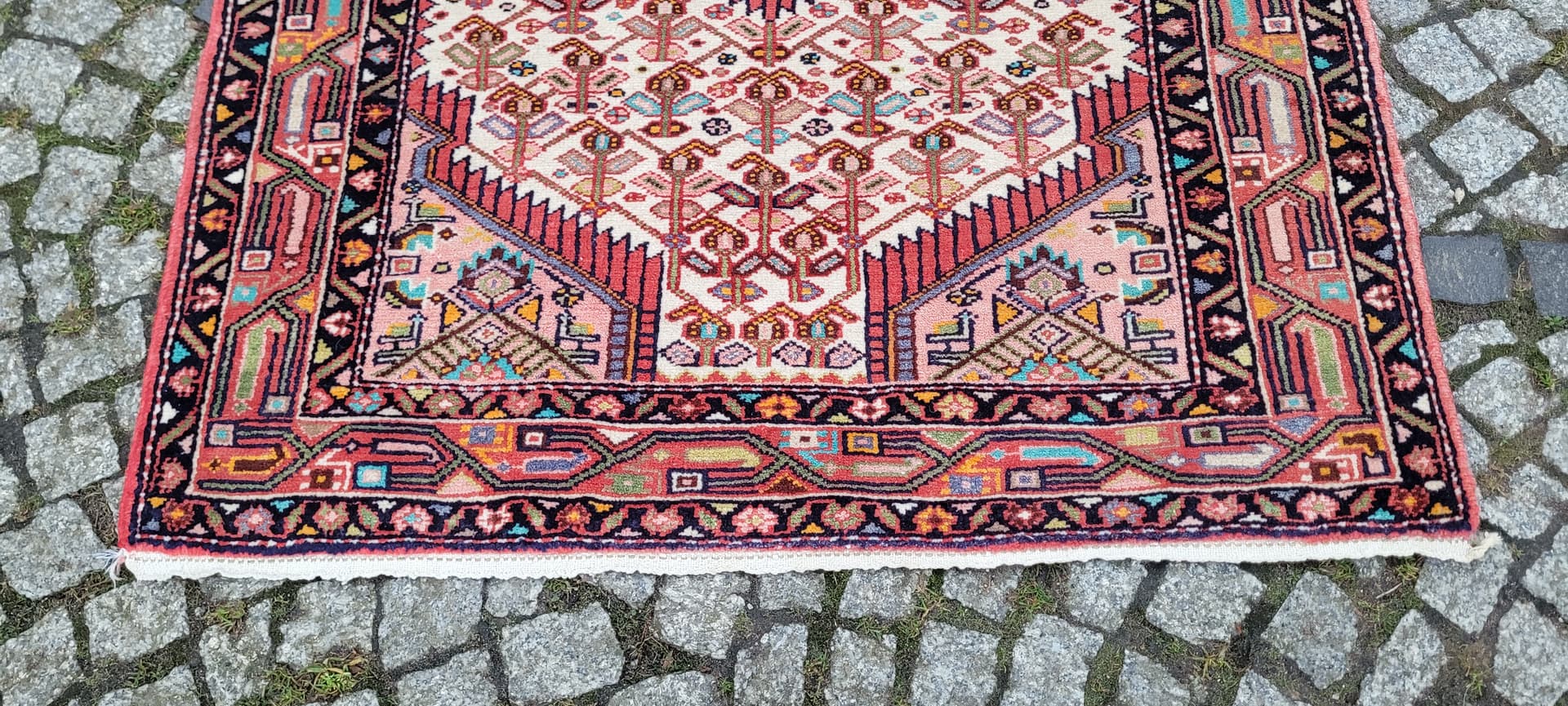 Rug Hamadan 105x164 cm, beige wool, Iran, 1960s. - 180158