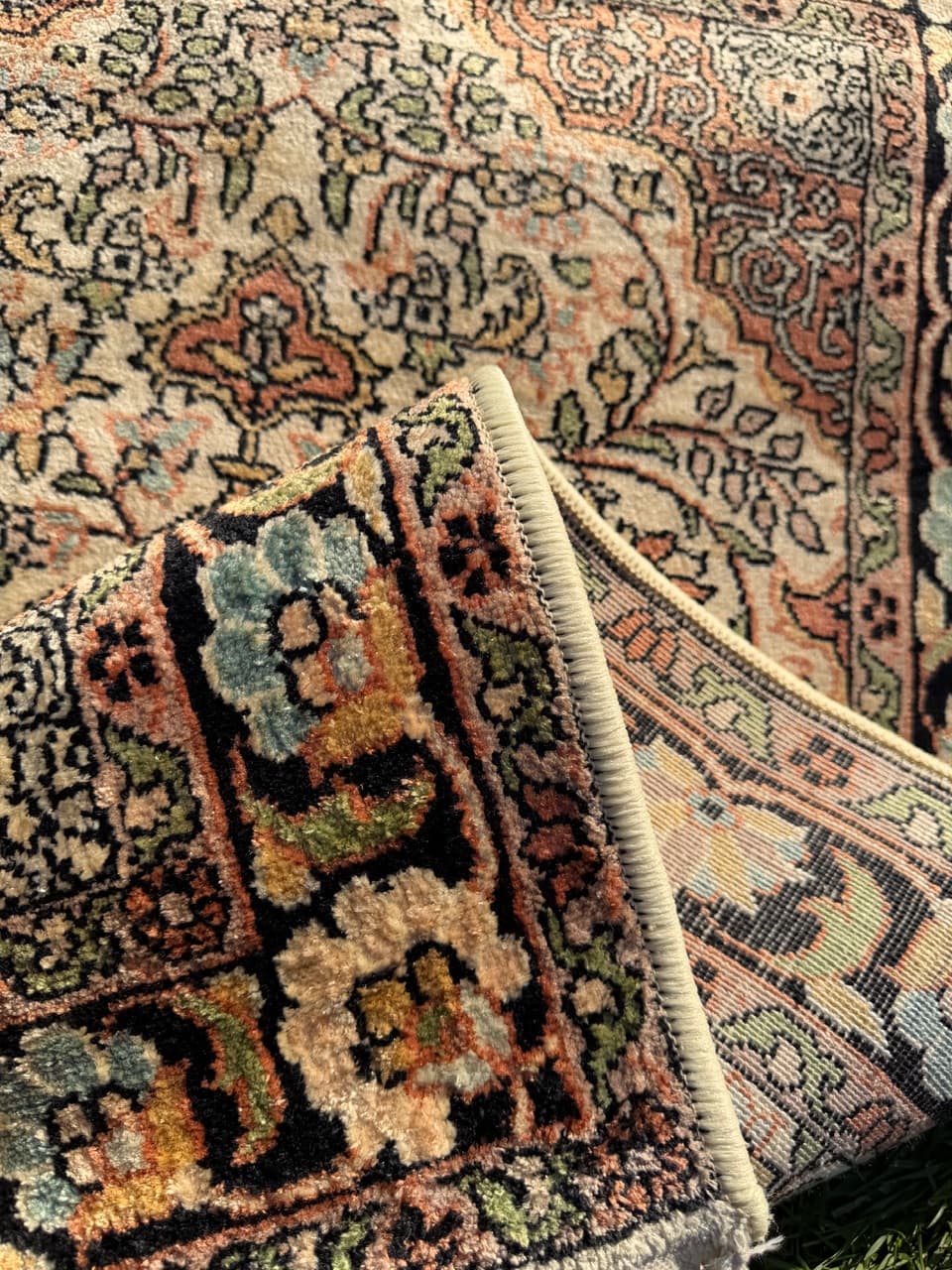 Rug Ghoum, 132x77 cm, beige silk, India - 180299