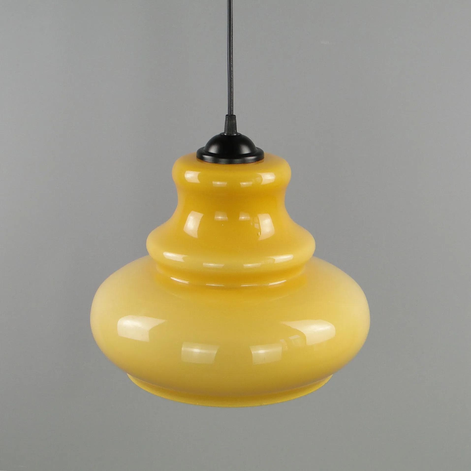Pendant lamp Pop Art, yellow, glass, Polam Meos, Poland, 1960s - 12711