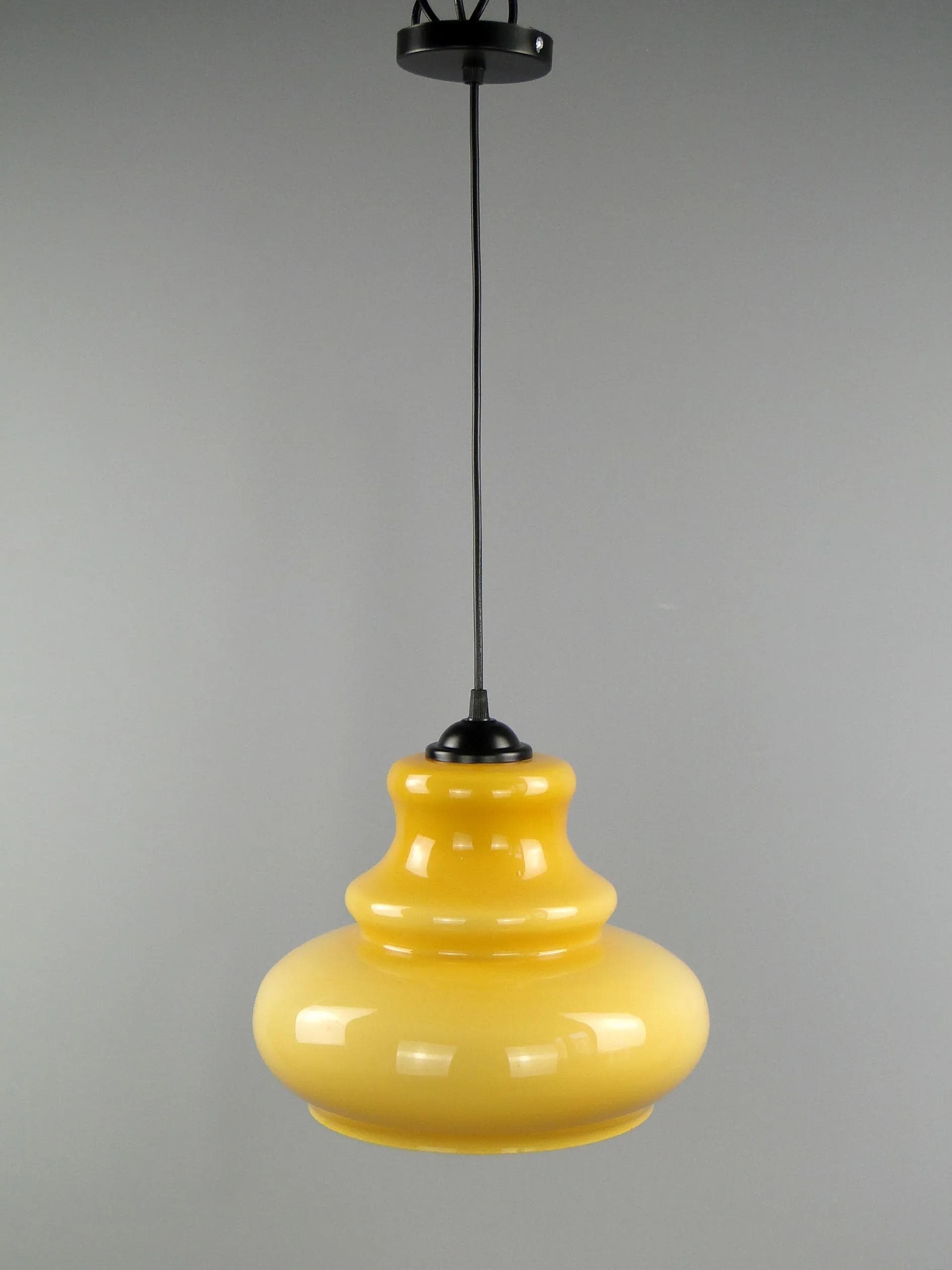 Pendant lamp Pop Art, yellow, glass, Polam Meos, Poland, 1960s - 12709
