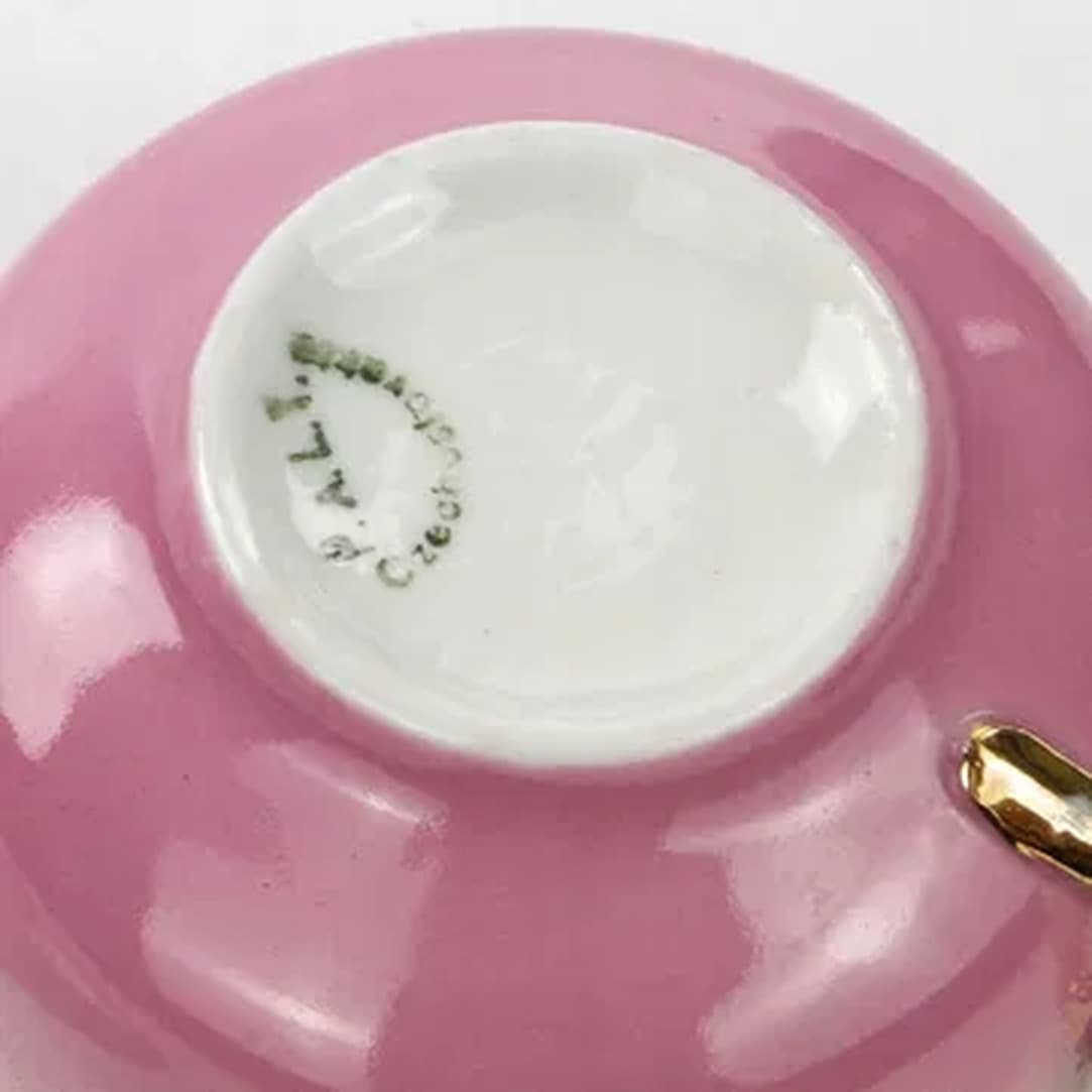 Filiżanka ze spodkiem Art Deco, porcelana różowa, Czechosłowacja, lata 50. - 180440
