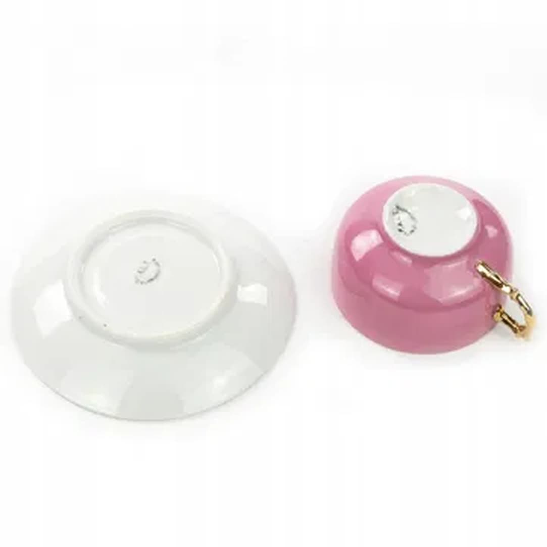 Filiżanka ze spodkiem Art Deco, porcelana różowa, Czechosłowacja, lata 50. - 180438