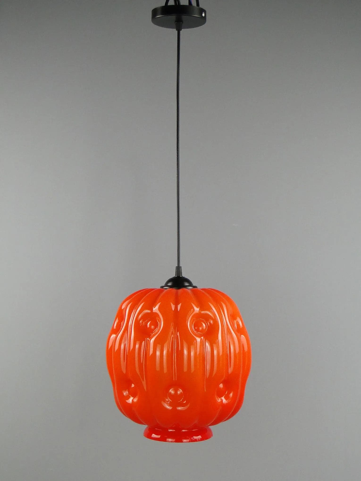 Pendant lamp, orange glass, Zakłady Sprzętu Oświetleniowego Zaos, Poland, 1960s - 12699