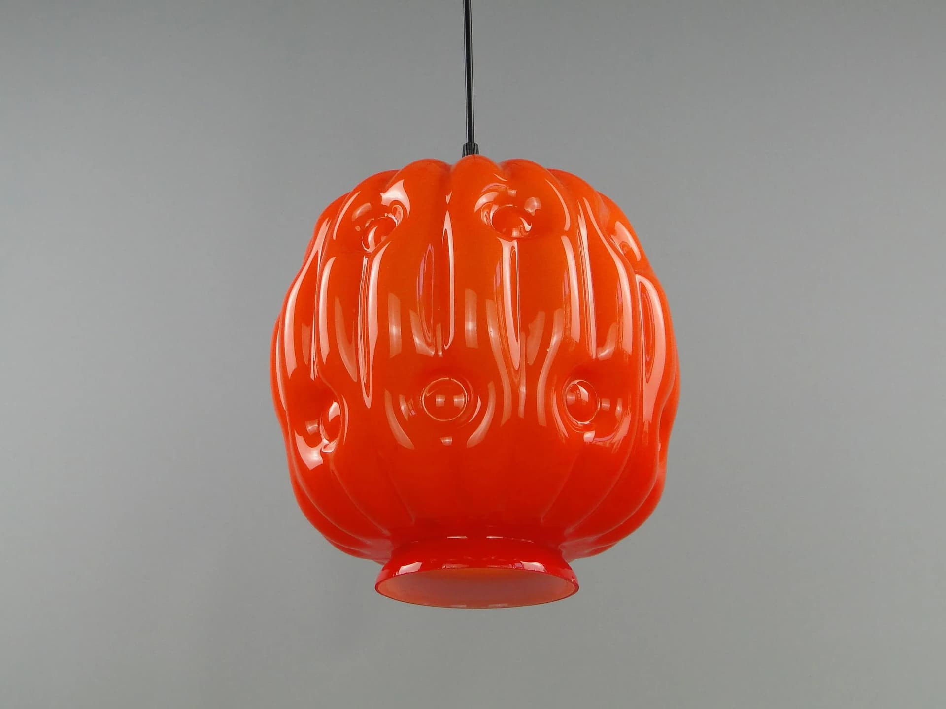 Pendant lamp, orange glass, Zakłady Sprzętu Oświetleniowego Zaos, Poland, 1960s - 12702