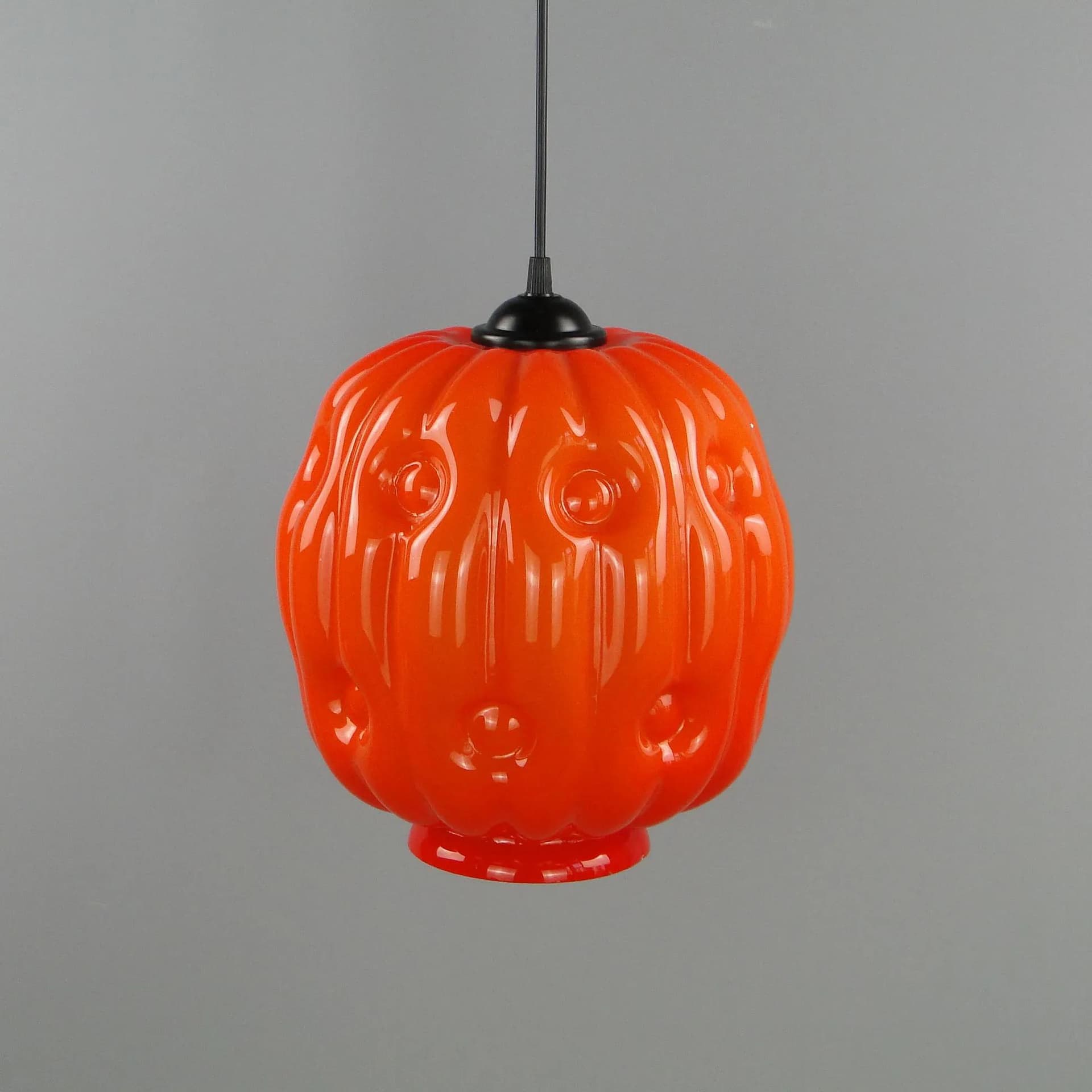 Pendant lamp, orange glass, Zakłady Sprzętu Oświetleniowego Zaos, Poland, 1960s - 12701