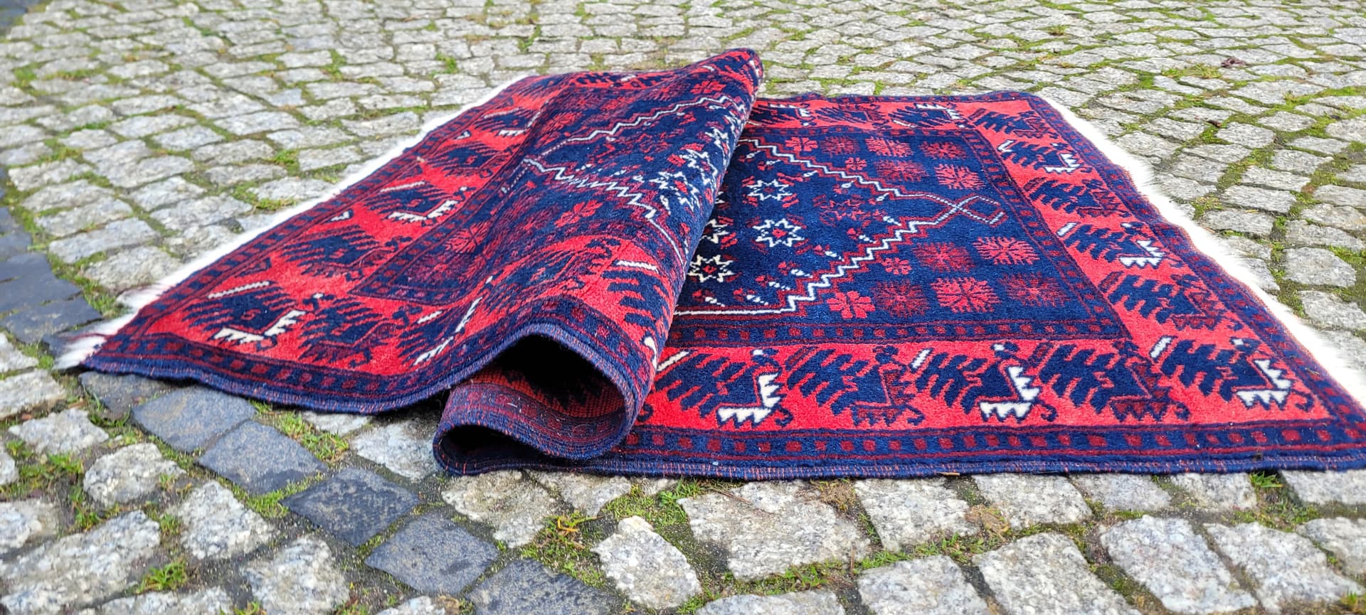 Dywan anatolijski, 80x126 cm, niebieski, wełna, Turcja, lata 60. - 180561