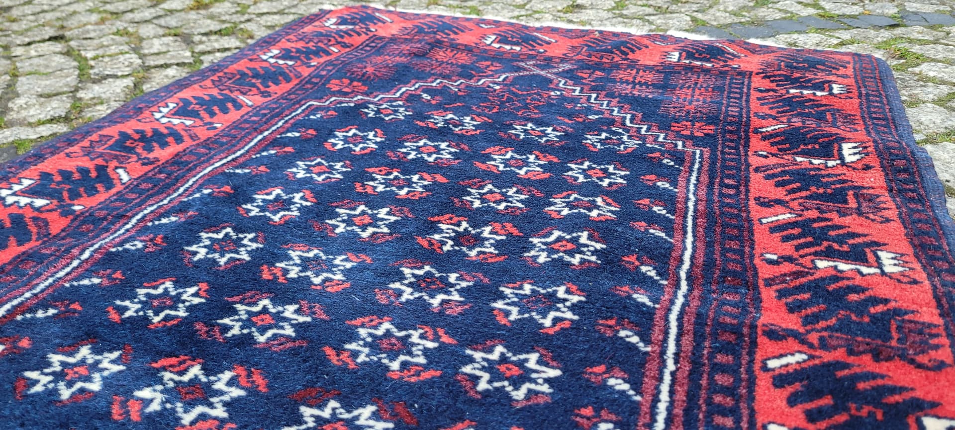 Dywan anatolijski, 80x126 cm, niebieski, wełna, Turcja, lata 60. - 180563