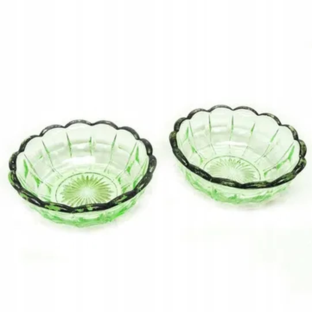 Para miseczek deserowych Art Deco, szkło uranowe, Huta Niemen, Polska, lata 30. - 180613