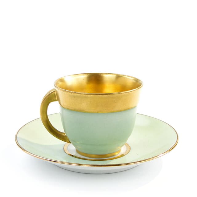 Cup and Saucer Art Deco, green, porcelain, France, 1930s - DIMENSION