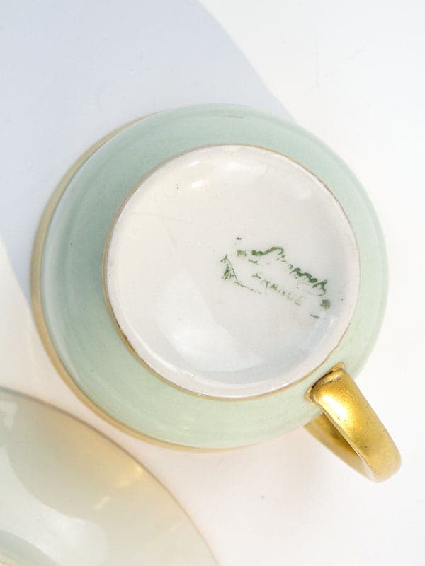 Cup and Saucer Art Deco, green, porcelain, France, 1930s - 180706