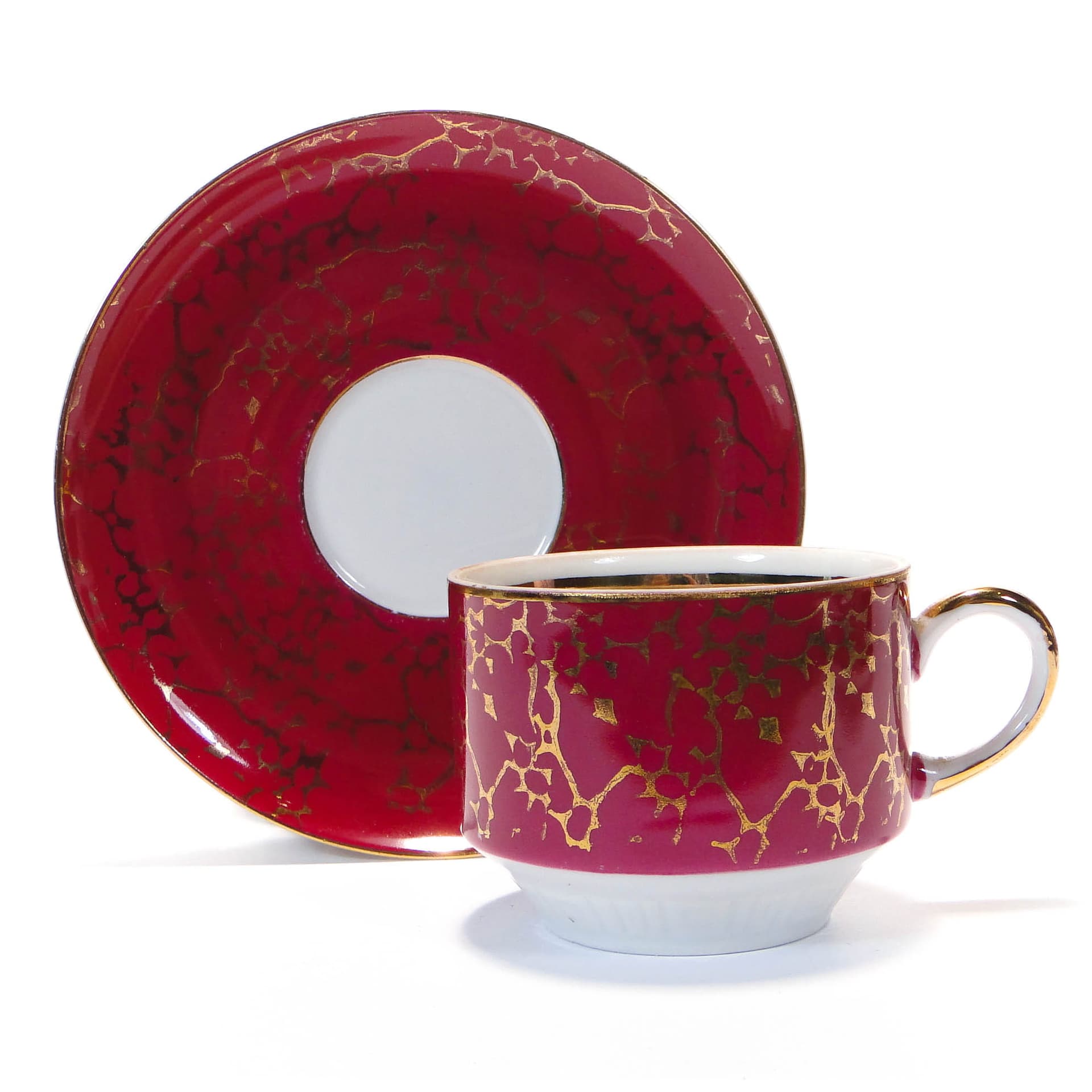 Filiżanka i spodek Ada, czerwona porcelana, proj. W. Potacki, Ćmielów, Polska, lata 70.