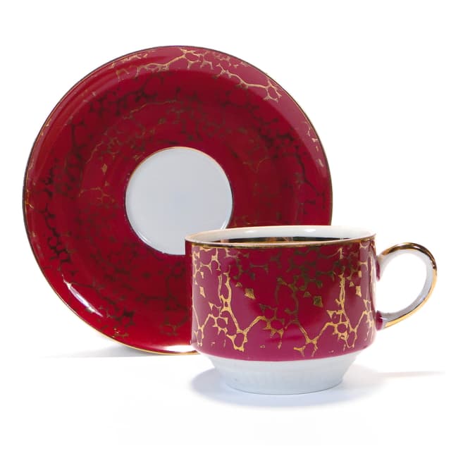 Filiżanka i spodek Ada, czerwona porcelana, proj. W. Potacki, Ćmielów, Polska, lata 70. - WYMIARY