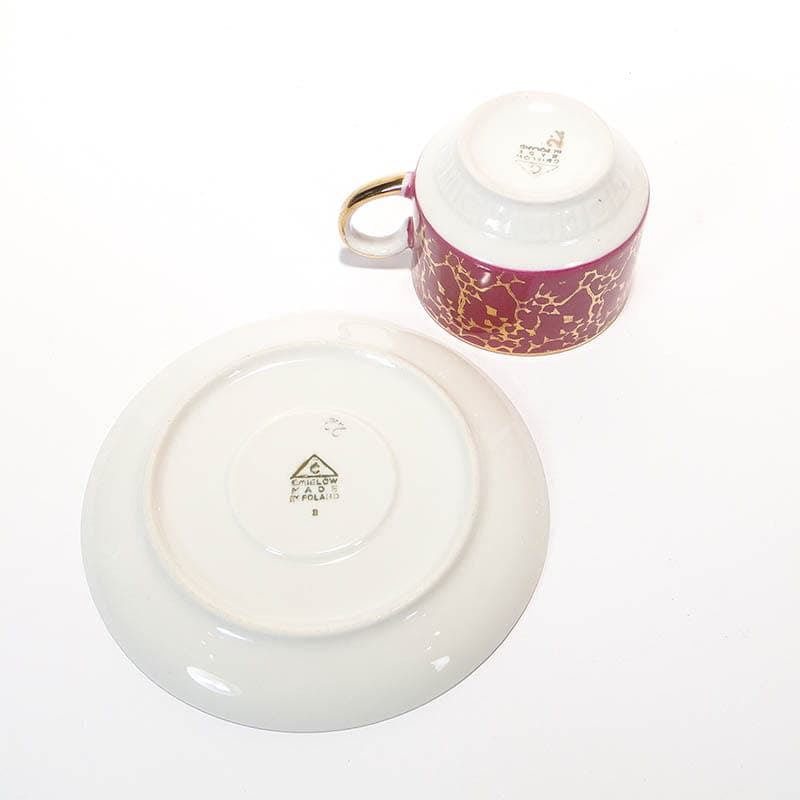 Filiżanka i spodek Ada, czerwona porcelana, proj. W. Potacki, Ćmielów, Polska, lata 70. - 181037