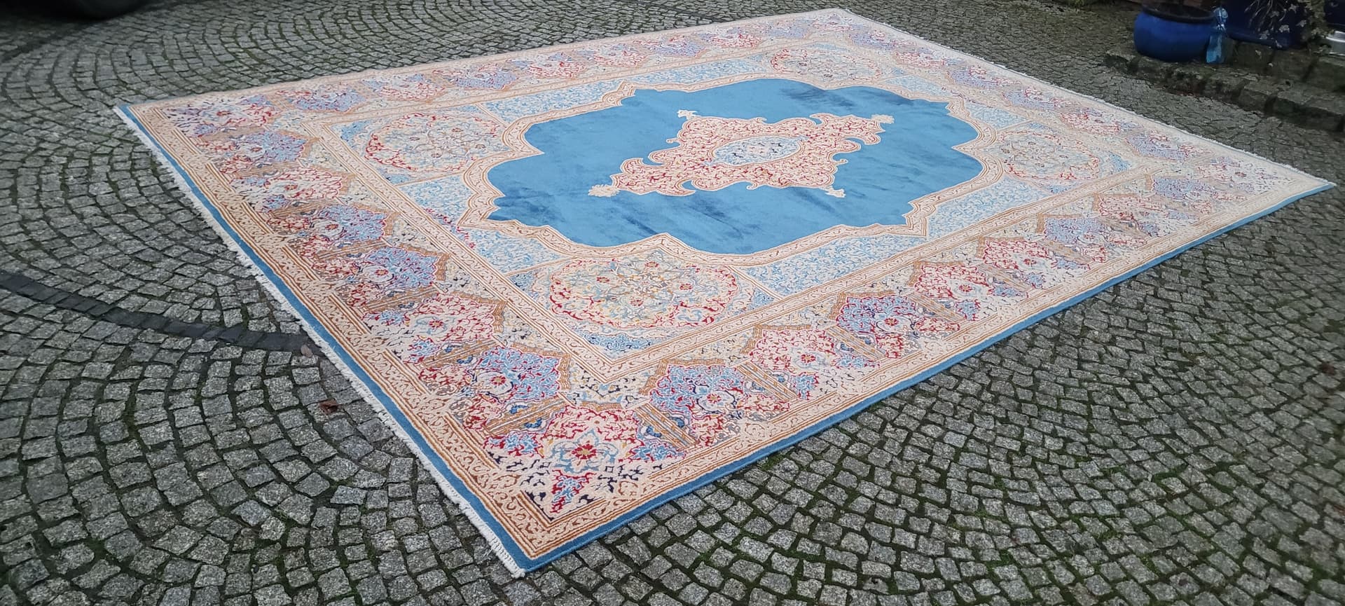 Rug Kerman, blue, wool, Iran, 1980s, 300x430 cm - 181065