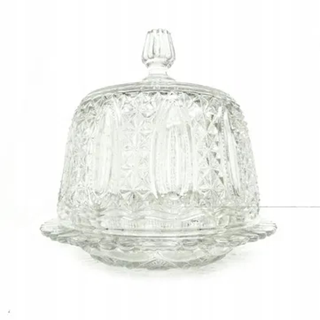 Cake container with dome, Art Deco, pressed glass, Val Saint Lambert, Belgium, 1950s. - 181329