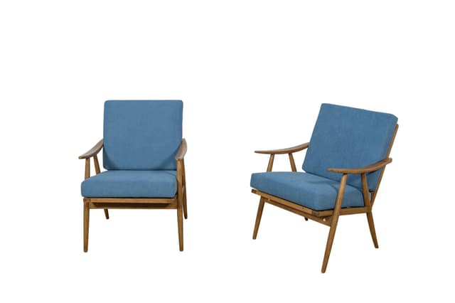 Para foteli, beech orzech, tapicerka niebieska, TON, Czechosłowacja, lata 60. - WYMIARY